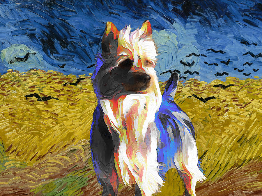 Australian Terrier Art Wheatfield with crows Van Gogh Print Painting by Sandra Sij