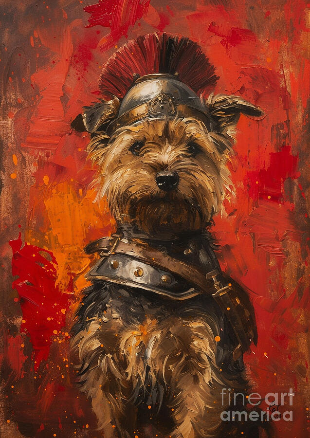 Dog Painting - Australian Terrier - dressed as a Roman camp watchdog, vigilant and alert by Adrien Efren