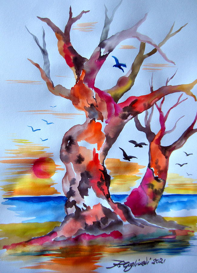 Australian trees by the ocean  Painting by Roberto Gagliardi
