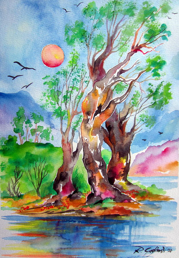 Australian Trees by the water course Painting by Roberto Gagliardi