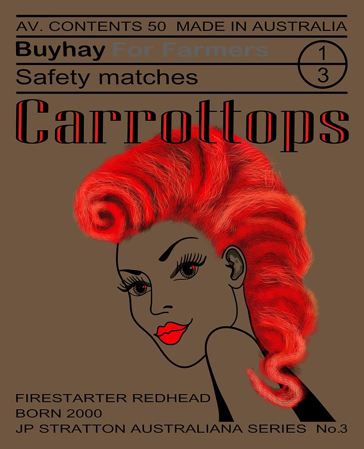 Typography Drawing - Australiana Iconic Matches Carrot Top Female III by Joan Stratton