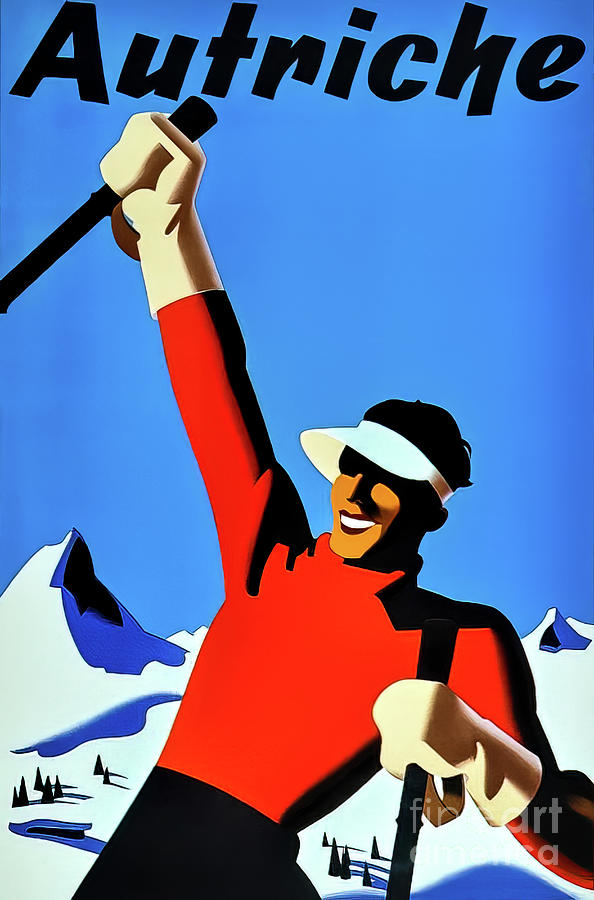 Austria 1934 Art Deco Ski Poster Drawing by M G Whittingham