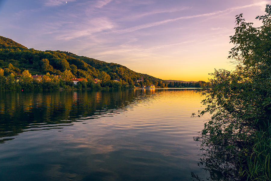 Austria, Lower Austria, St. Andrae-Woerdern, Greifenstein and Danube river at sunset Photograph by Westend61