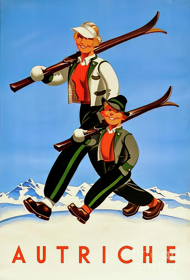 Austria Vintage Ski Poster Drawing by M G Whittingham