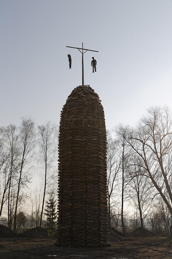 Austria, Vorarlberg, Rhine Valley, Lauterach, wood tower with witches for bonfire Photograph by Westend61