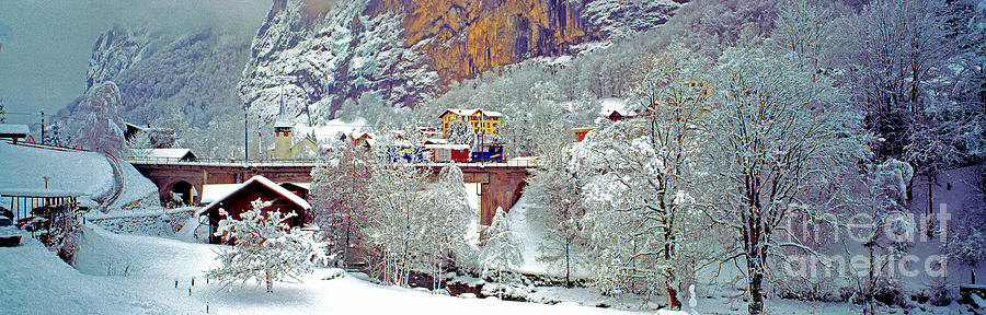 Switzerland, Lauterbrunnen, Bridge,service, train, snow, Switzerland  Photograph by Tom Jelen