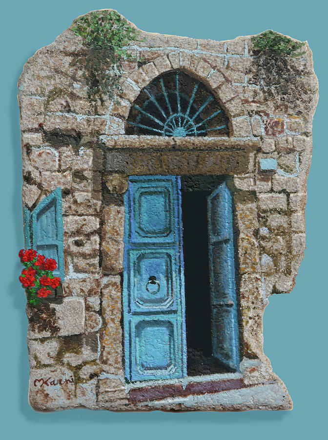 Authentic Turquoise Door Painting by Miki Karni