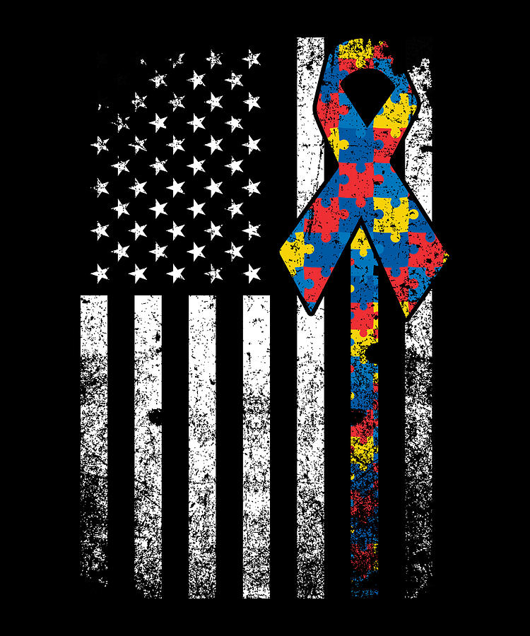 SMLBOO Autism Awareness Inside American Flag
