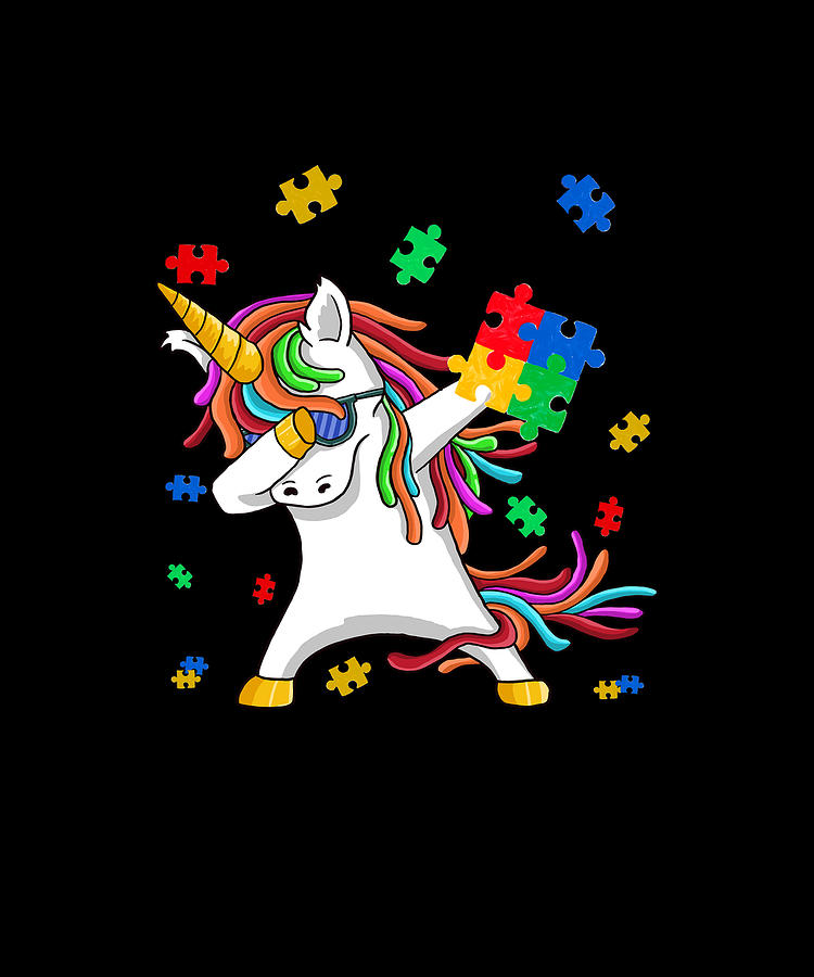 Autism Drawing - Autism Awareness Dabbing Unicorn Puzzle Piece Gift for Kids T-Shirt by ThePassionShop