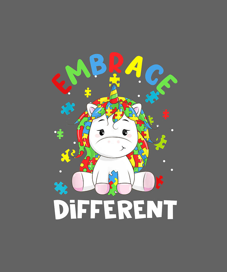 Autism Awareness Embrace Different Like A Unicorn TShirt Digital Art by