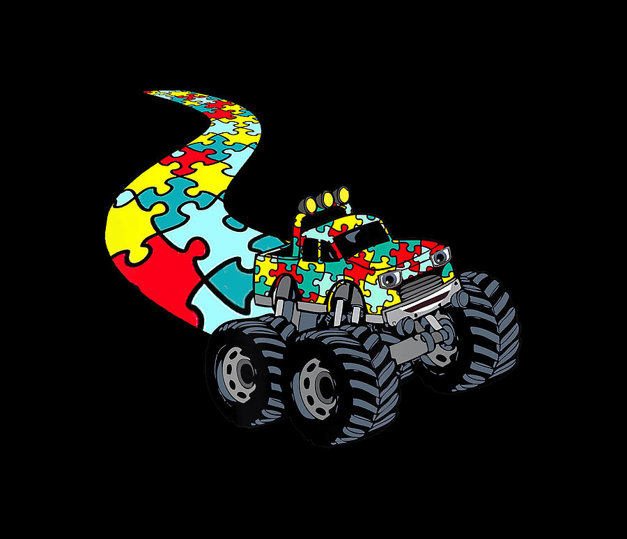Truck Drawing - Autism Awareness for Monster Truck Lover Boy Piece Puzzle T-Shirt by Julien