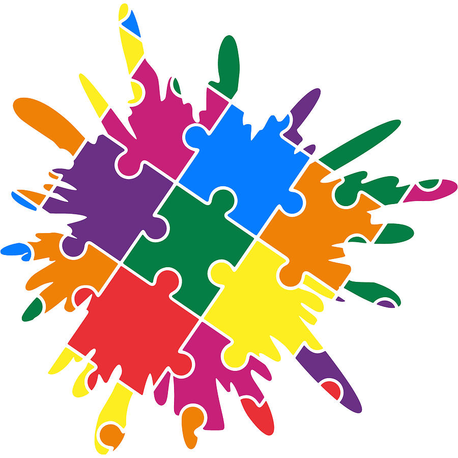 Autism Awareness Puzzle Colorful Splash Digital Art by Sweet Birdie