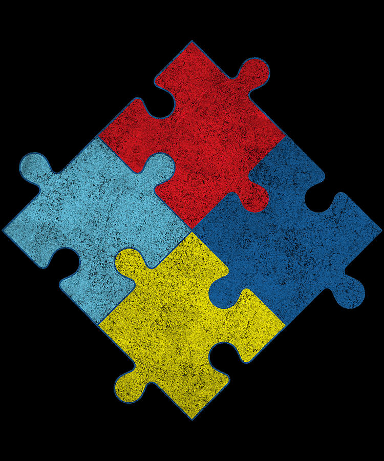 Autism Awareness Puzzle Pieces Retro Digital Art by Flippin Sweet Gear