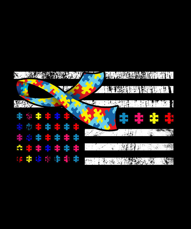Neurodiverse Digital Art - Autism Usa Flag Design by Me