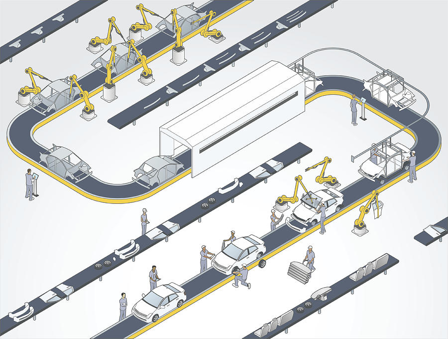 Auto Assembly Line Illustration Drawing by Mathisworks