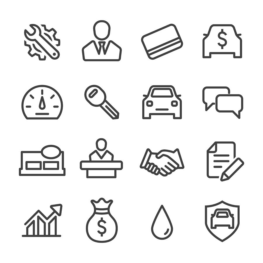 Auto Dealership Icons Set - Line Series Drawing by -victor-