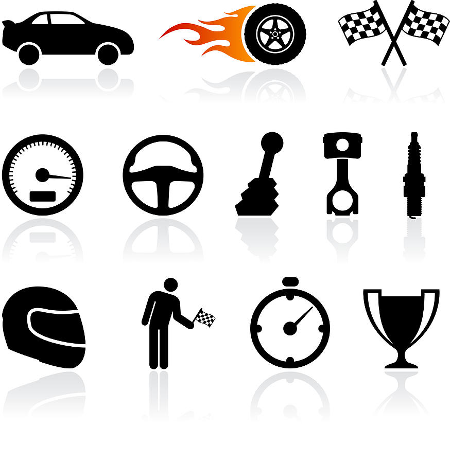 Auto Racing Black And White Royalty Free Vector Icon Set Drawing by Bubaone