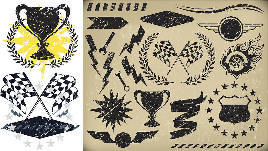 Auto Racing, Checkered Flag Grunge Icons Drawing by KeithBishop