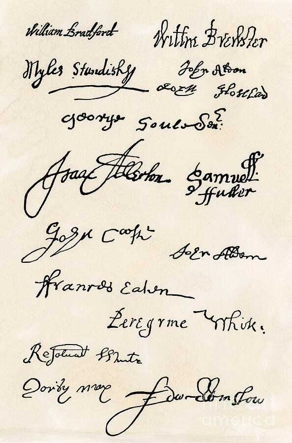 Autograph signatures of the Mayflower pelerins Including those of ...