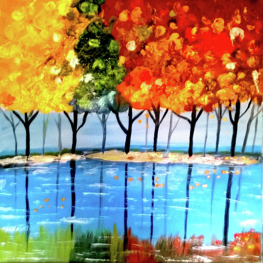 Automne a cote du lac Painting by Rusty Gladdish