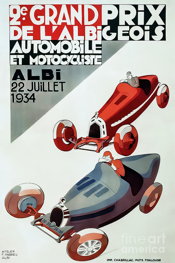 Automobile Club de France 1934 Grand Prix Drawing by M G Whittingham