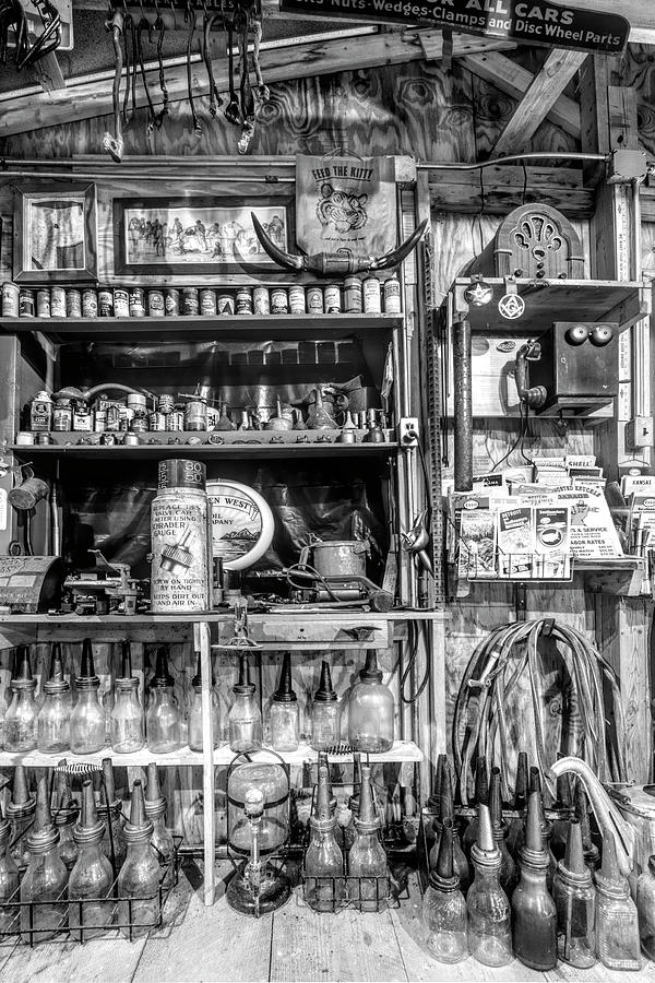 Automobile Garage Workshop Black and White Photograph by Debra and Dave Vanderlaan