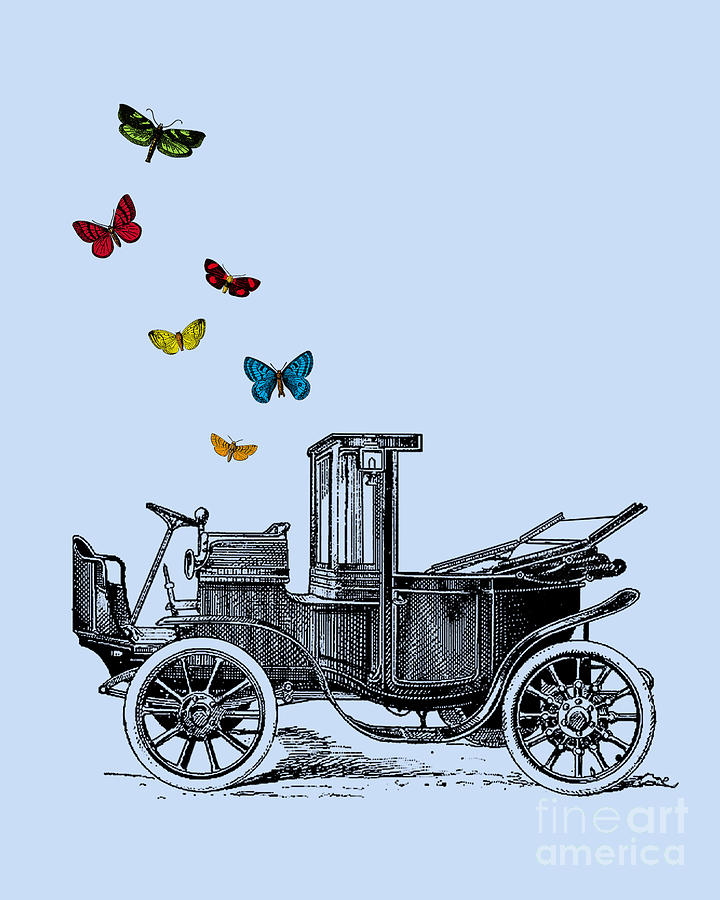 Butterfly Digital Art - Automobile With Butterflies by Madame Memento
