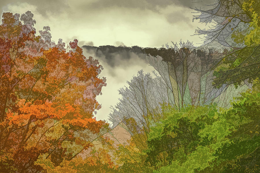 Autum at the Delaware Water Gap in water color Photograph by Alan Goldberg