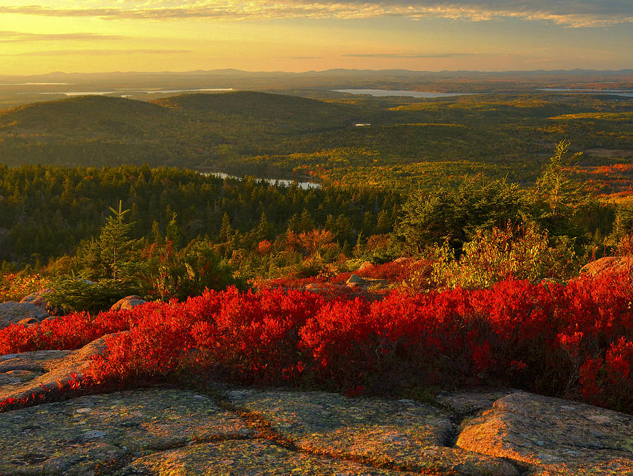 Acadia National Park Photograph - Autumn Acadia Sunset by Stephen Vecchiotti
