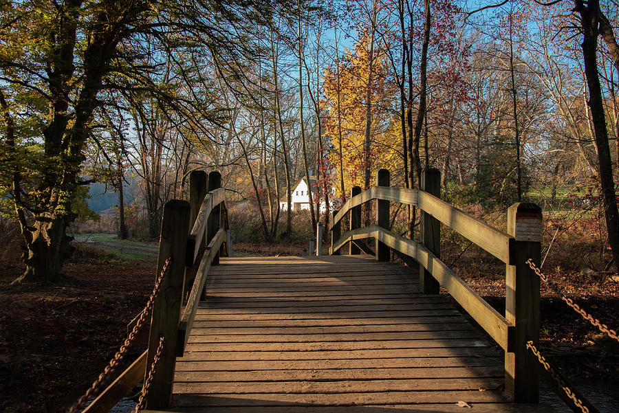 Autumn Across the Bow Bridge - Valley Forge Photograph by Bill Cannon