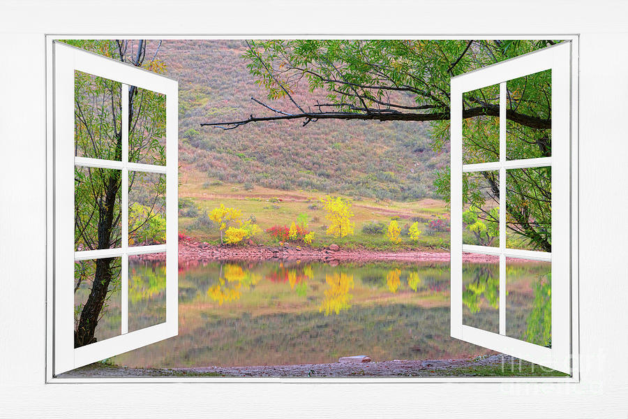 Autumn Across The Lake Open White Picture Window Frame View Photograph