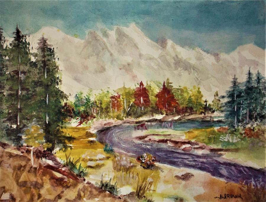 Autumn Appears Beneath the white Mountain Range Painting by Al Brown