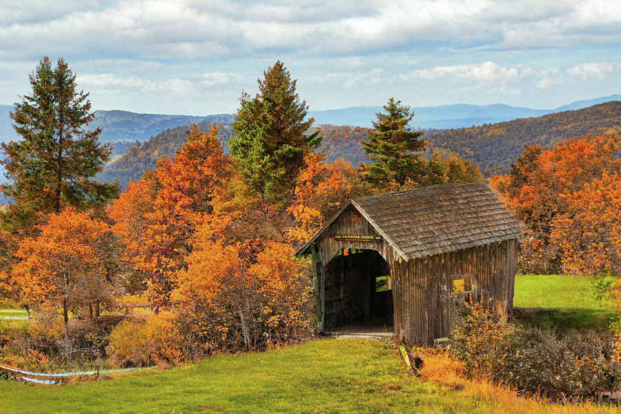 Autumn arrives at the Foster Covered Bridge Photograph by Jeff Folger Autumn arrives at the Foster Covered Bridge Photograph by Jeff Folger
