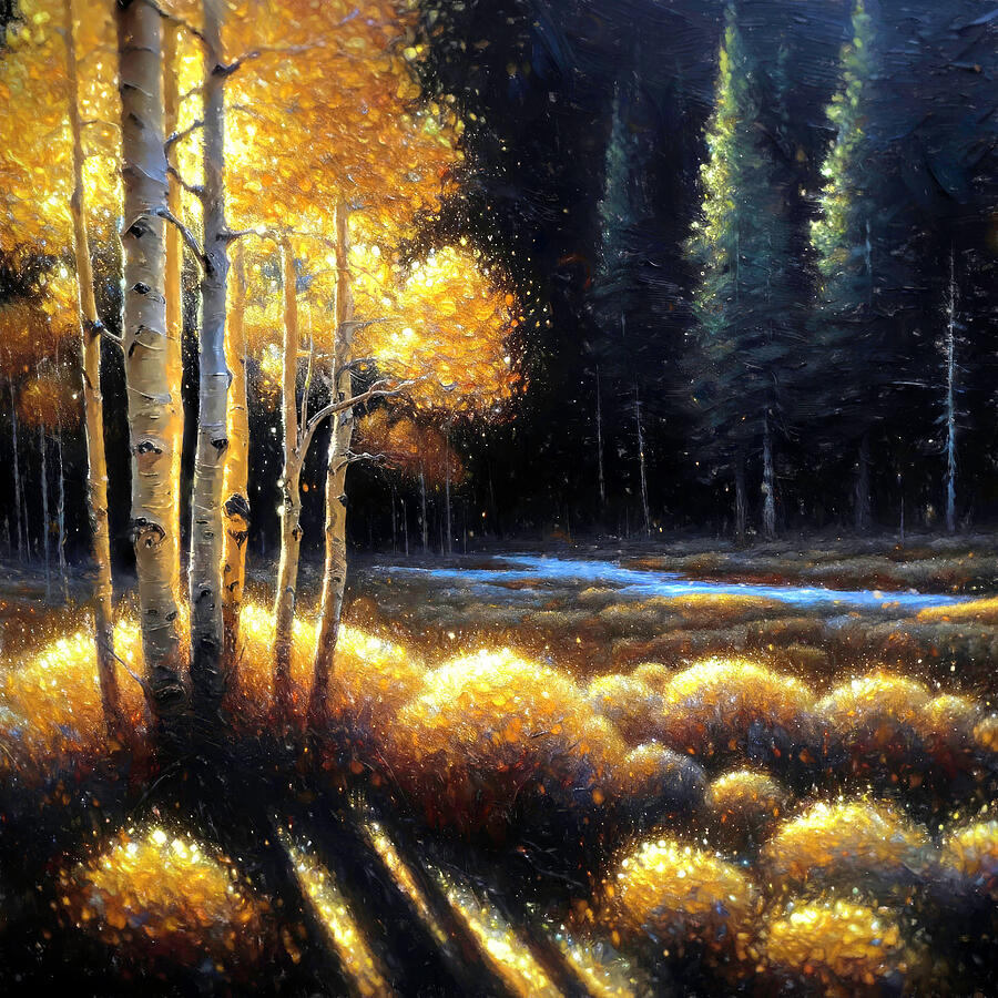 Autumn Aspens by Moonlight Digital Art by Donna Kennedy