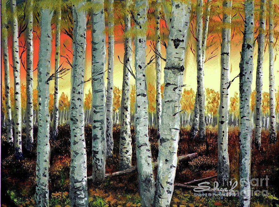 Autumn Aspens Dark Painting by Sherril Porter