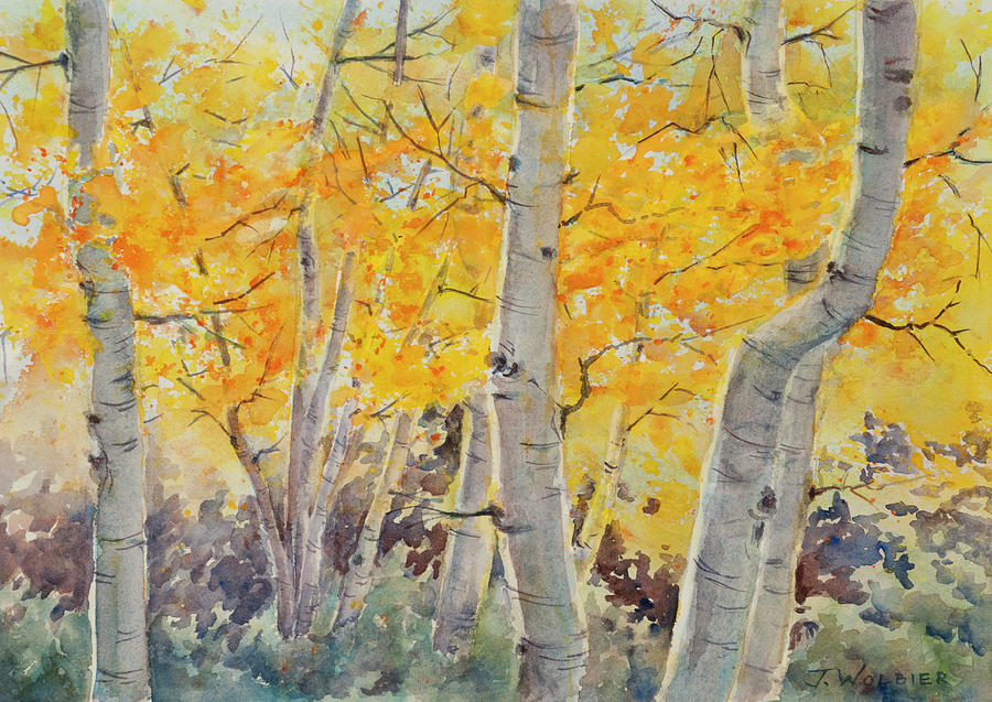 Autumn Aspens II Painting by Joan Wolbier
