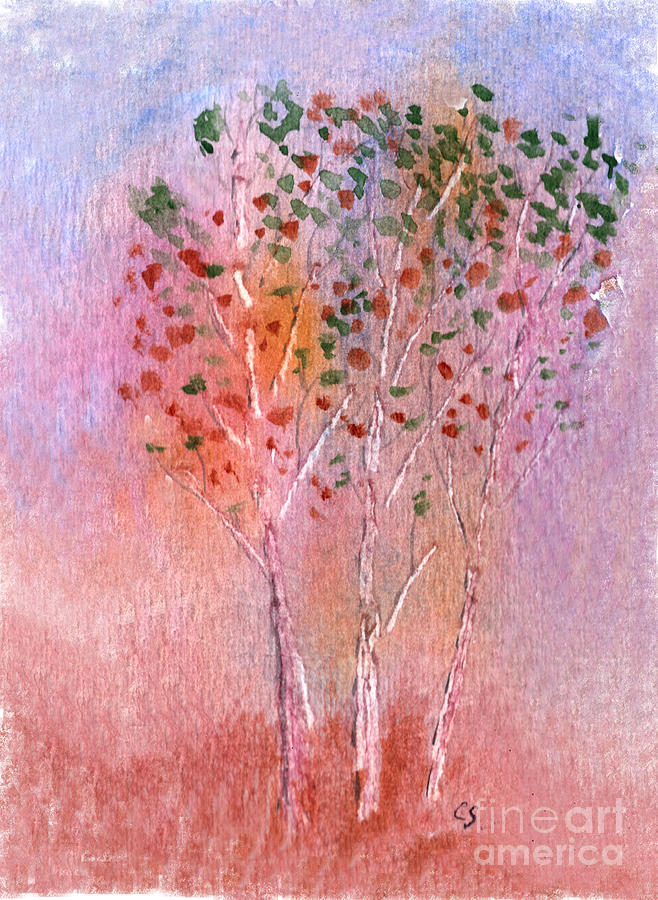 Autumn Aspens Watercolor Painting by Conni Schaftenaar