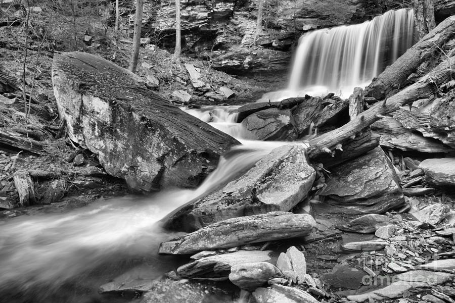 Waterfall Photograph - Autumn At B Reynolds Falls Black And White by Adam Jewell