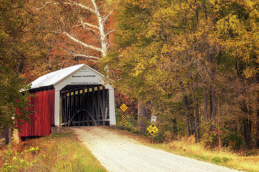 Autumn at Bowsher Ford Covered Bridge - Parke County, IN Photograph by Susan Rissi Tregoning