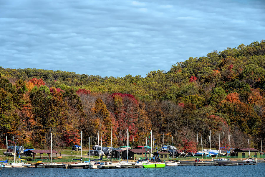 Autumn at Davis Hollow Marina Lake Arthur Pennsylvania Photograph by Debra Martz