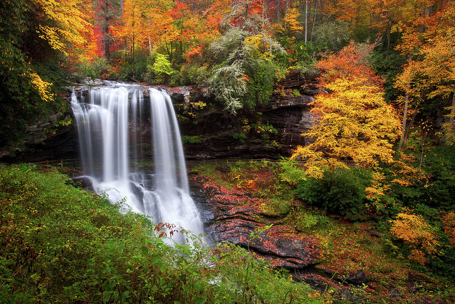Waterfalls Photograph - Autumn at Dry Falls - Highlands NC Waterfalls by Dave Allen