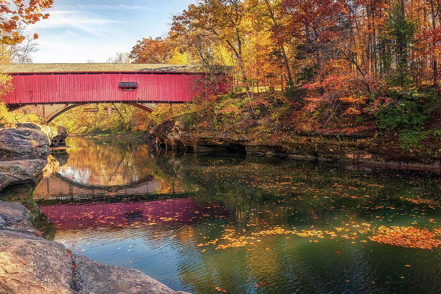 Autumn at Narrows Covered Bridge Photograph by Susan Rissi Tregoning