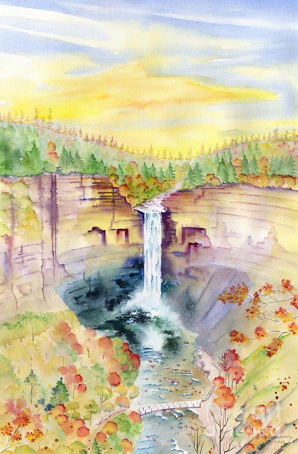 Autumn at Taughannock Falls Ithaca NY Painting by Melly Terpening