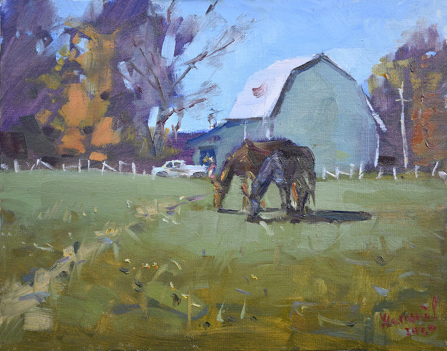 Horse Painting - Autumn at the Farm by Ylli Haruni