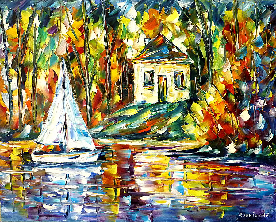 Autumn At The Lake Painting by Mirek Kuzniar