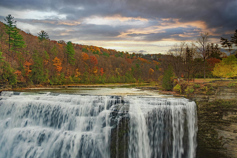 Sunset Photograph - Autumn at the Middle Falls by Michael Griffiths