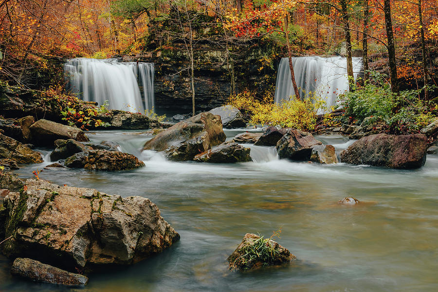 Fall Photograph - Autumn at Twin Devils Fork Falls - Richland Creek Wilderness, Arkansas by Jeff Rose