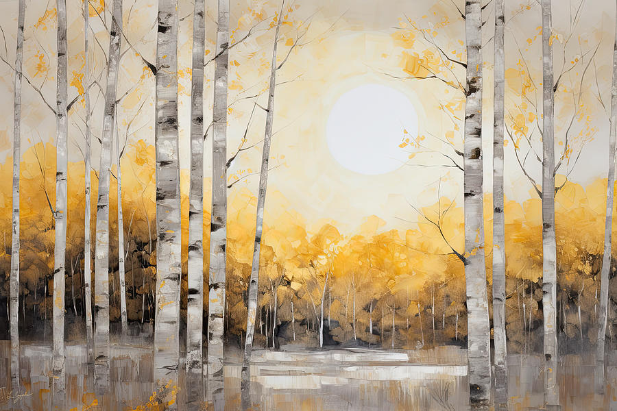 Autumn Birch Forest Painting by Lourry Legarde