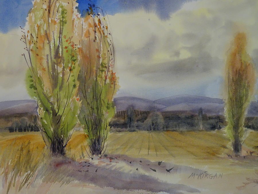 Autumn Birches and foothills Painting by Sally McKirgan