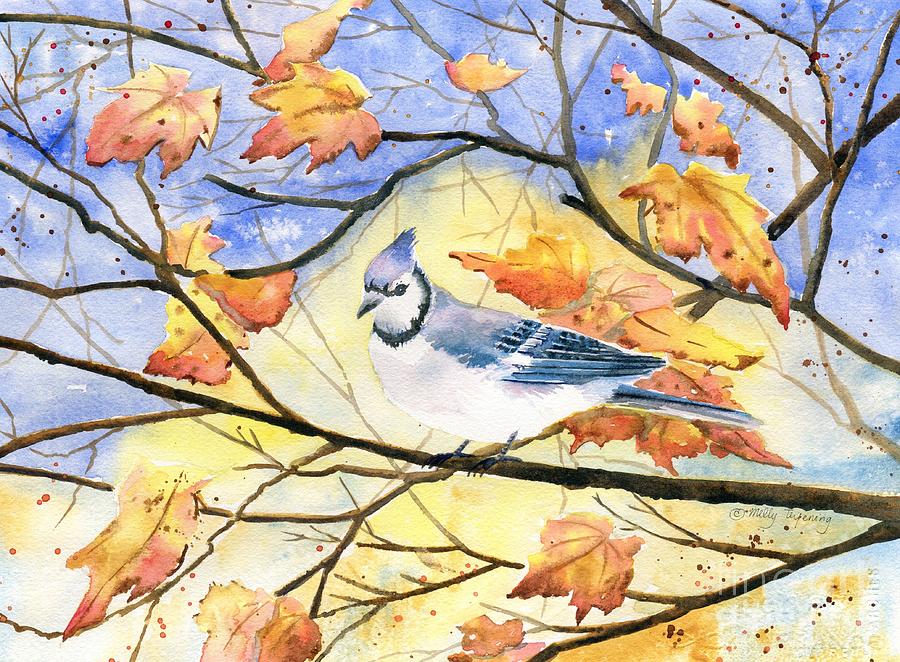 Autumn Blue Jay Painting by Melly Terpening